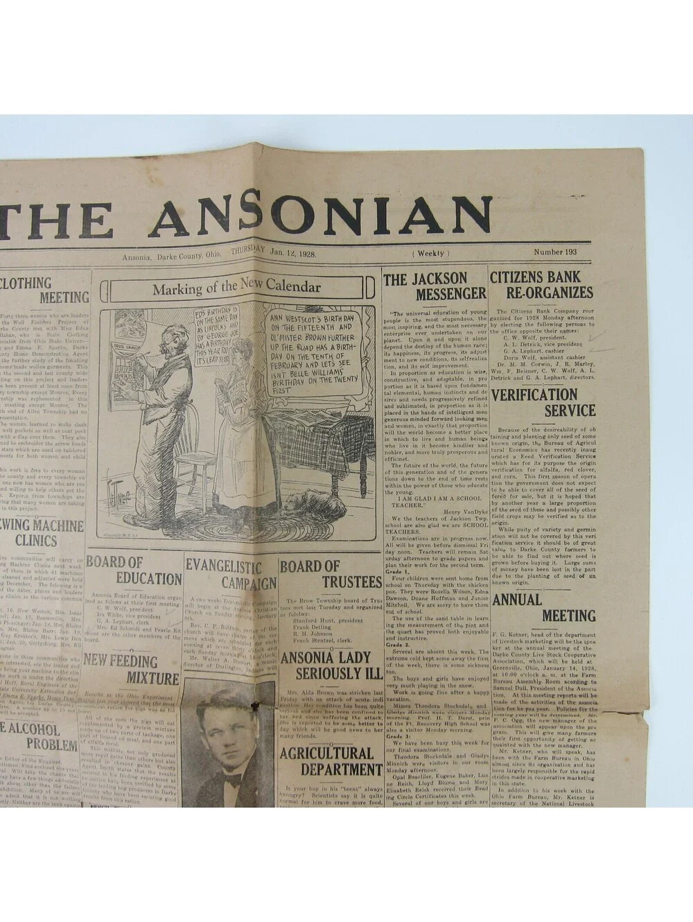 The Ansonian Newspaper Ansonia Darke County Ohio Thursday Jan 1928 Antique RARE